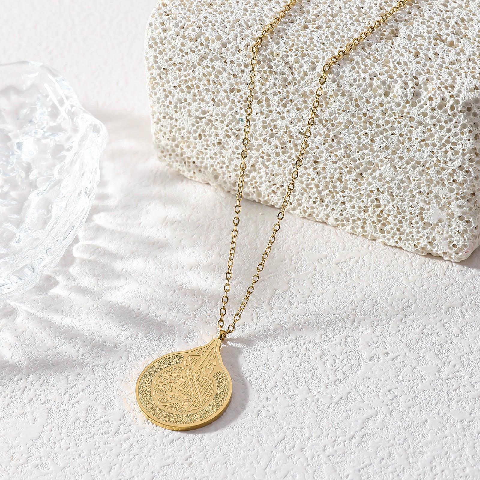 Islamic Muslim Allah Arabic Ayatul Kursi Drop Shape Islam Eid Ramadan Stainless Steel Jewelry Pendant Necklaces celestejewels