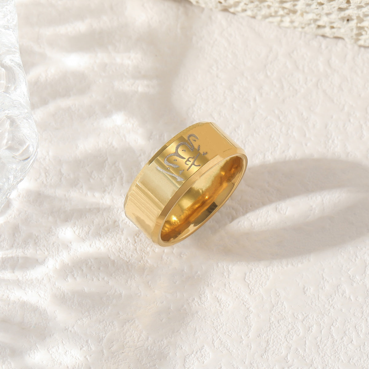 8MM Allah Arabic Muslim Ayatul Kursi Quran Islam Pvd Stainless Steel Fine Fashion Jewelry Rings for Men celestejewels