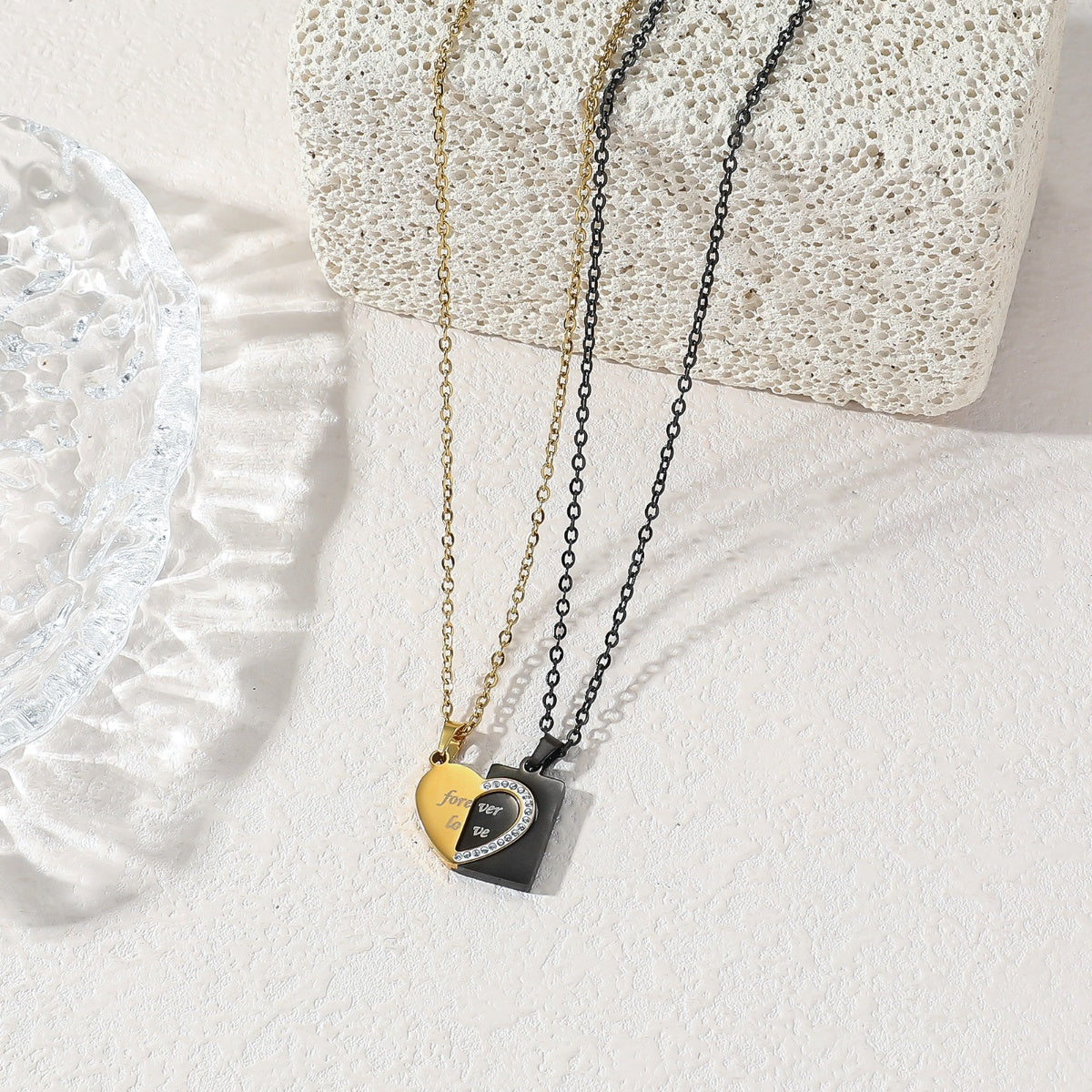 Forever Love Couple Matching Stitching Heart Waterproof Stainless Steel Fashion Jewelry Pendants Necklaces Men Women celestejewels