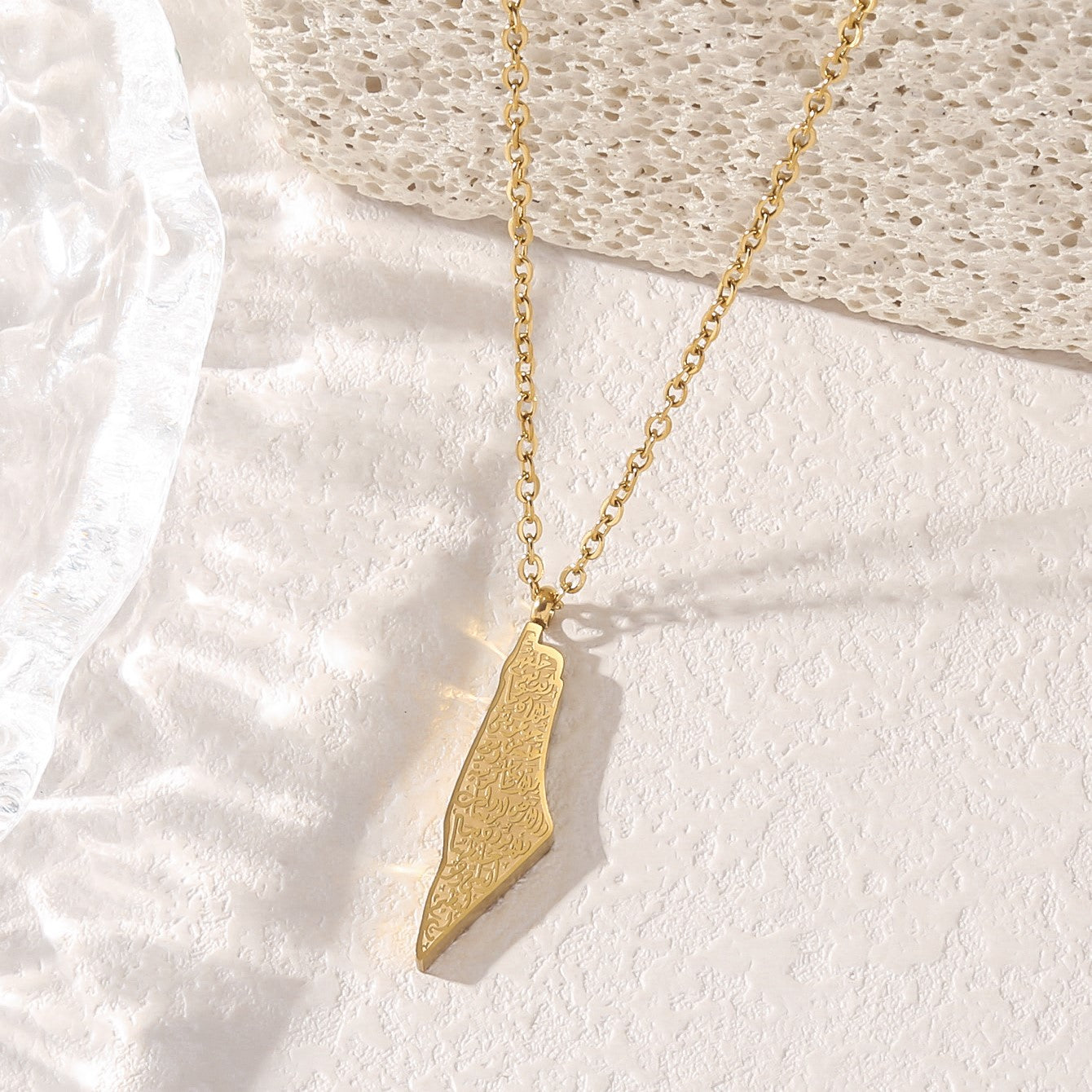 Islam Muslim Arabic Double Sided Carved Map Palestine Stainless Steel Pendant Fashion Jewelry Necklace celestejewels