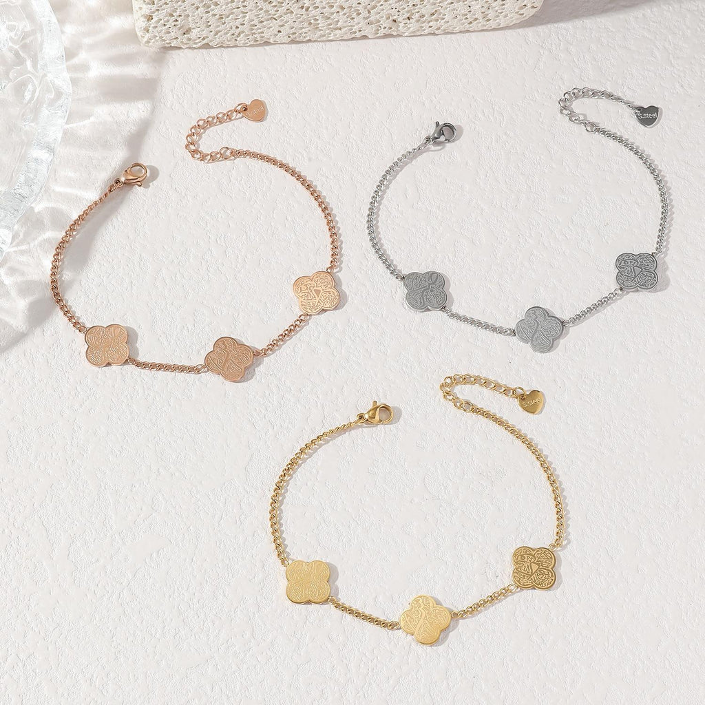 Clover Sabr Shukr Tawakkul Patience Gratitude Trust Ayatul Kursi Stainless Steel Fashion Jewelry Bracelets  Women celestejewels