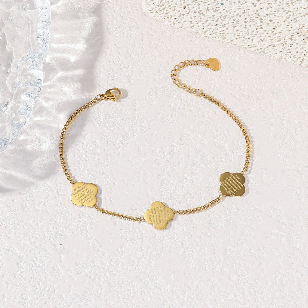 Clover Arabic Islam Engraved Ayatul Kursi 18K Gold Plated Stainless Steel Fashion Classic Jewelry Bracelet celestejewels