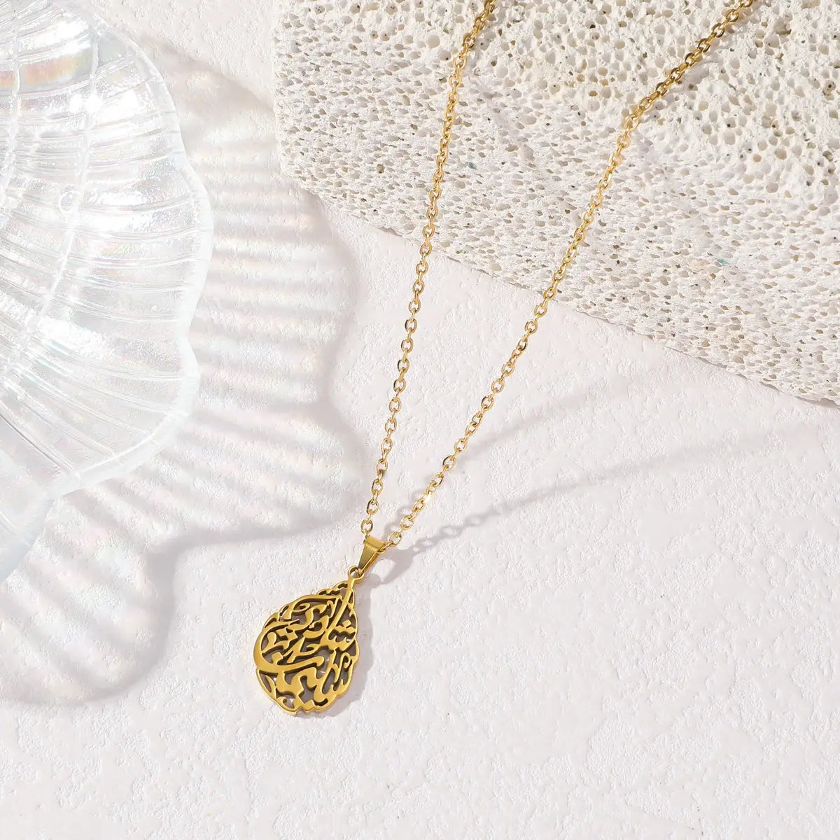 Calligraphy Amulet Quran Verse Islamic Muslim Titanium Stainless Steel Eid Pendant Fashion Jewelry Necklace celestejewels