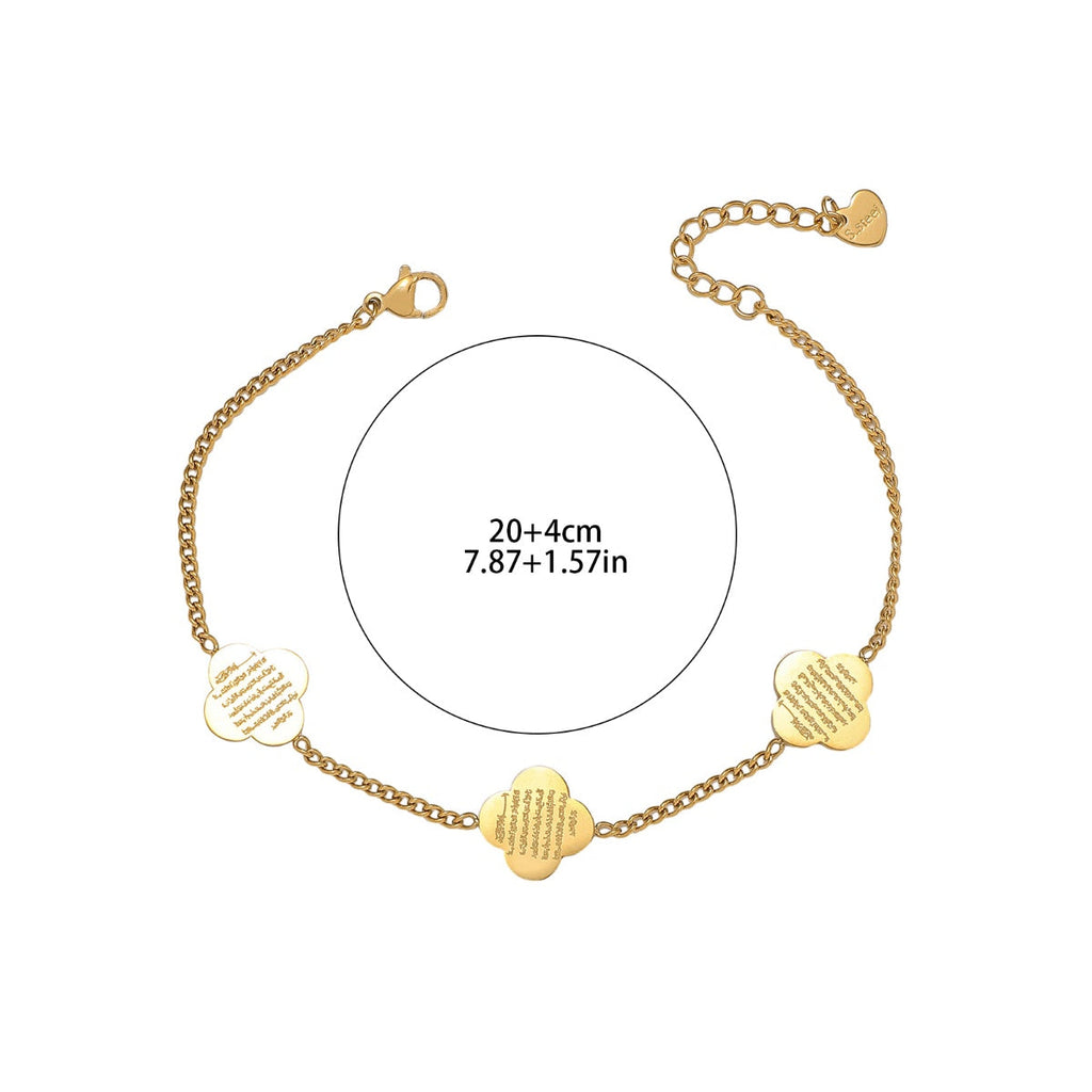 Clover Arabic Islam Engraved Ayatul Kursi 18K Gold Plated Stainless Steel Fashion Classic Jewelry Bracelet celestejewels