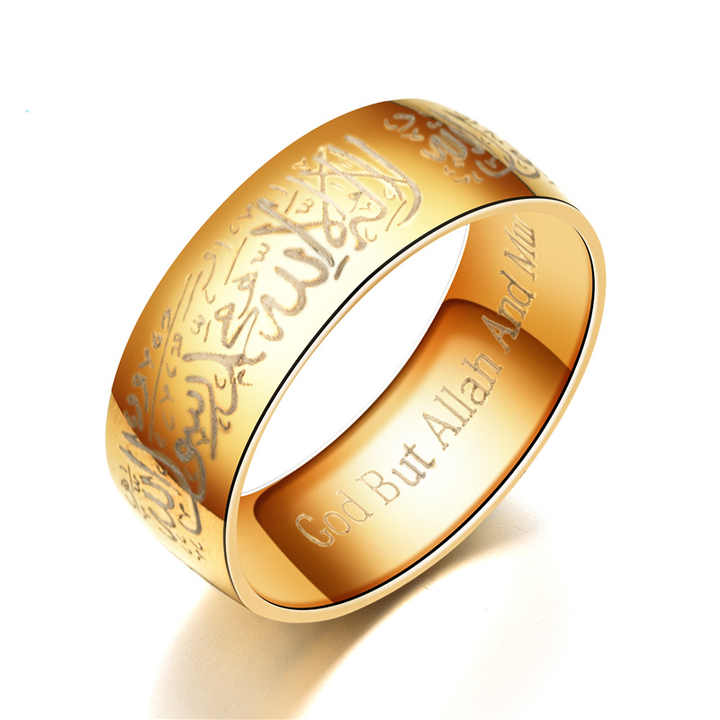 Religious Arab Allah Muslim Islam Waterproof  Titanium Stainless Steel Fashion Jewelry Rings Non Tarnish for Men Male celestejewels