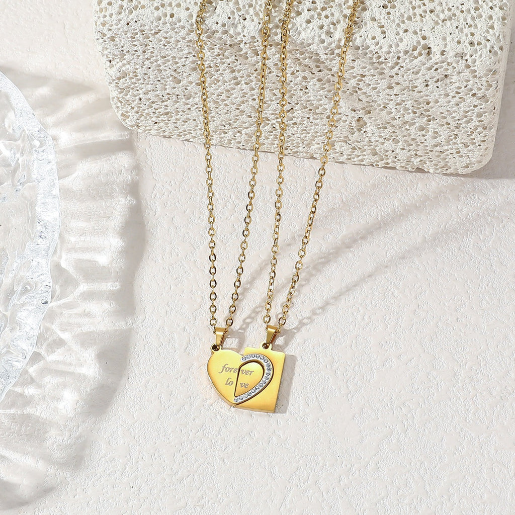 Forever Love Couple Matching Stitching Heart Waterproof Stainless Steel Fashion Jewelry Pendants Necklaces Men Women celestejewels