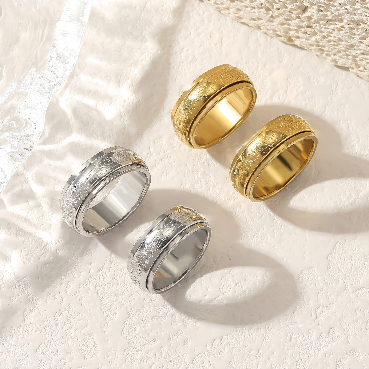 Rotatable Allah Arabic Muslim Religious Islam Waterproof Stainless Steel Non Anti Tarnish Jewelry Rings celestejewels