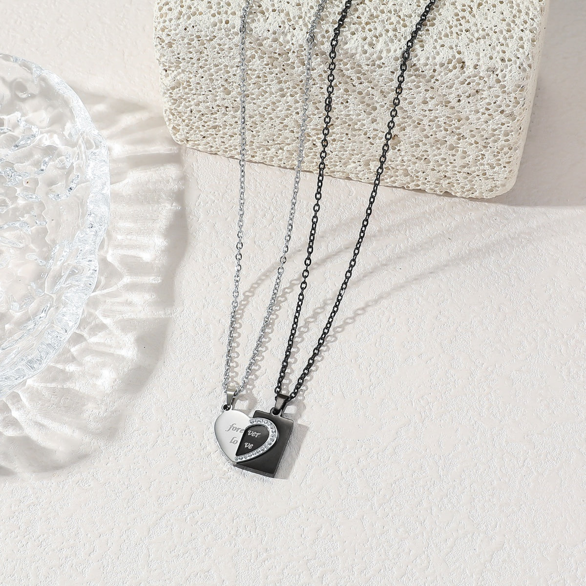 Forever Love Couple Matching Stitching Heart Waterproof Stainless Steel Fashion Jewelry Pendants Necklaces Men Women celestejewels
