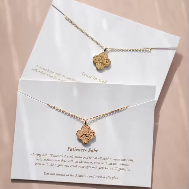 Islam Muslim Arabic Allah Gratitude Trust in God Clover Stainless Steel Pendant Fashion Jewelry Necklaces for Women celestejewels