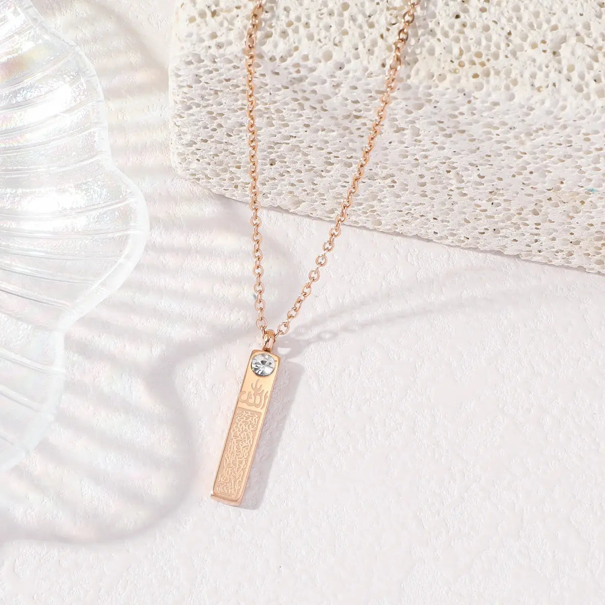 Allah Amulet Quran Verse Islamic Muslim Titanium Zircon Stainless Steel Eid Pendant Fashion Jewelry Necklace celestejewels