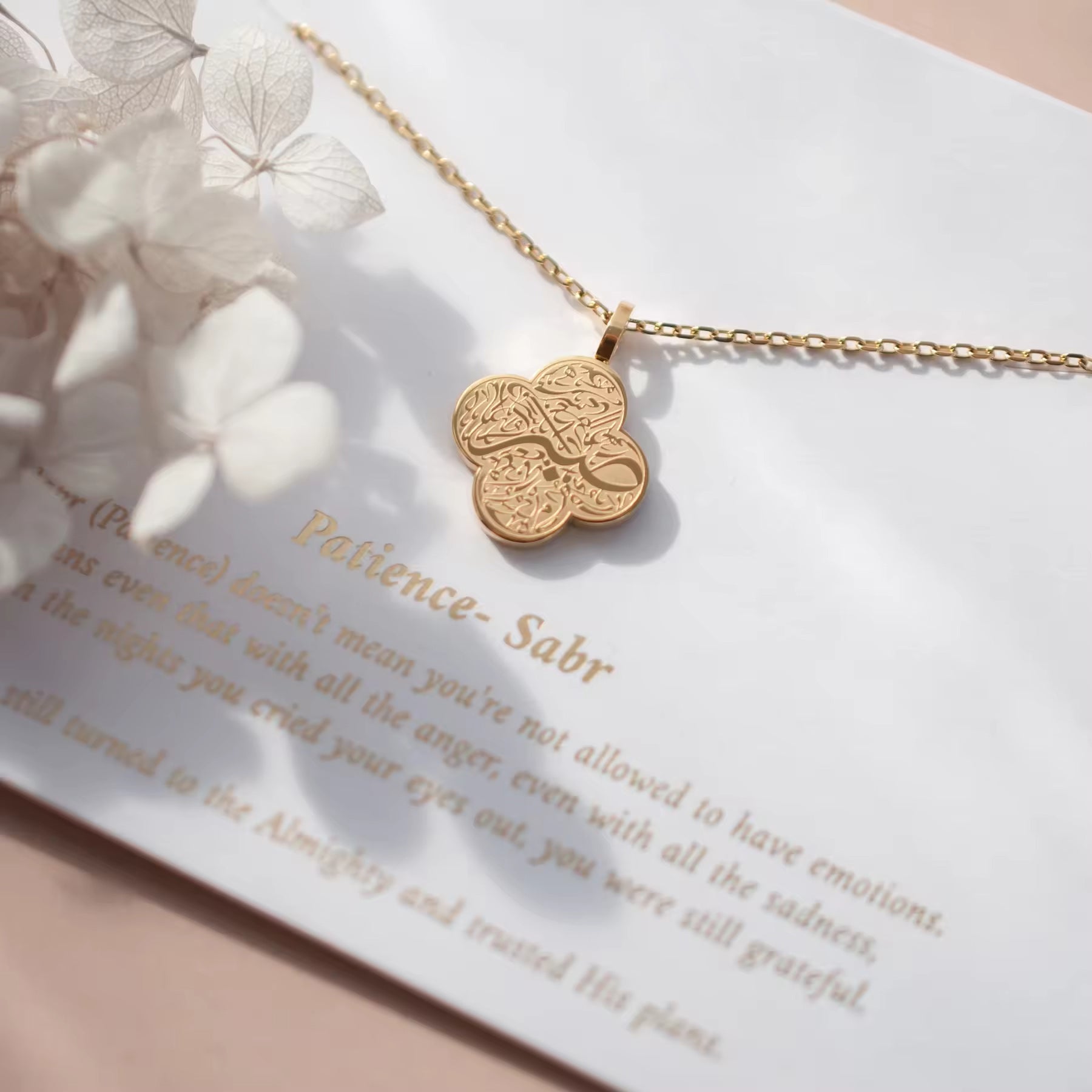 Islam Muslim Arabic Allah Gratitude Trust in God Clover Stainless Steel Pendant Fashion Jewelry Necklaces for Women celestejewels