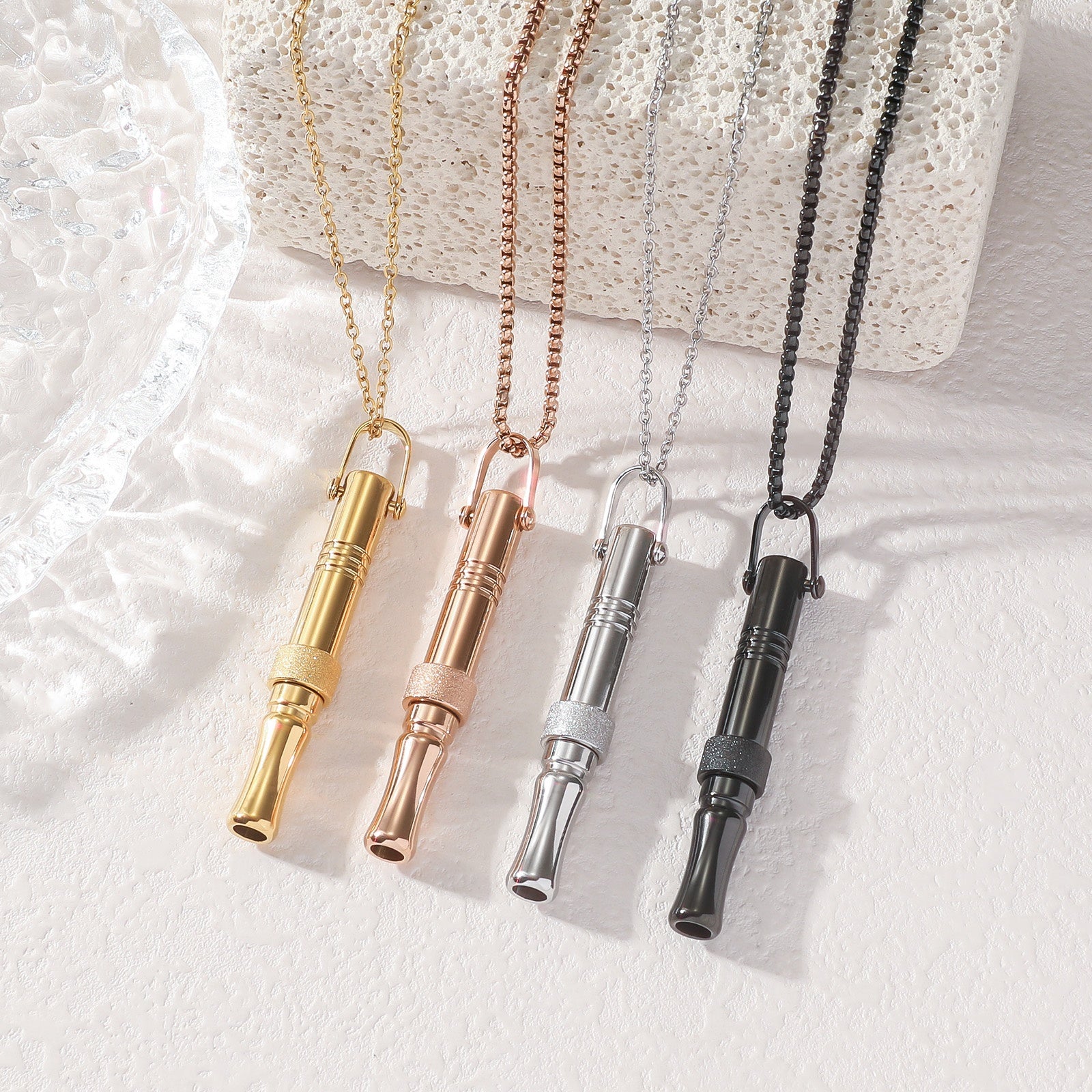 Whistle Stress Relief Anxiety Mindful Breathing Relaxation Calming Meditation Stainless Steel Pendant Fashion Jewelry Necklaces celestejewels