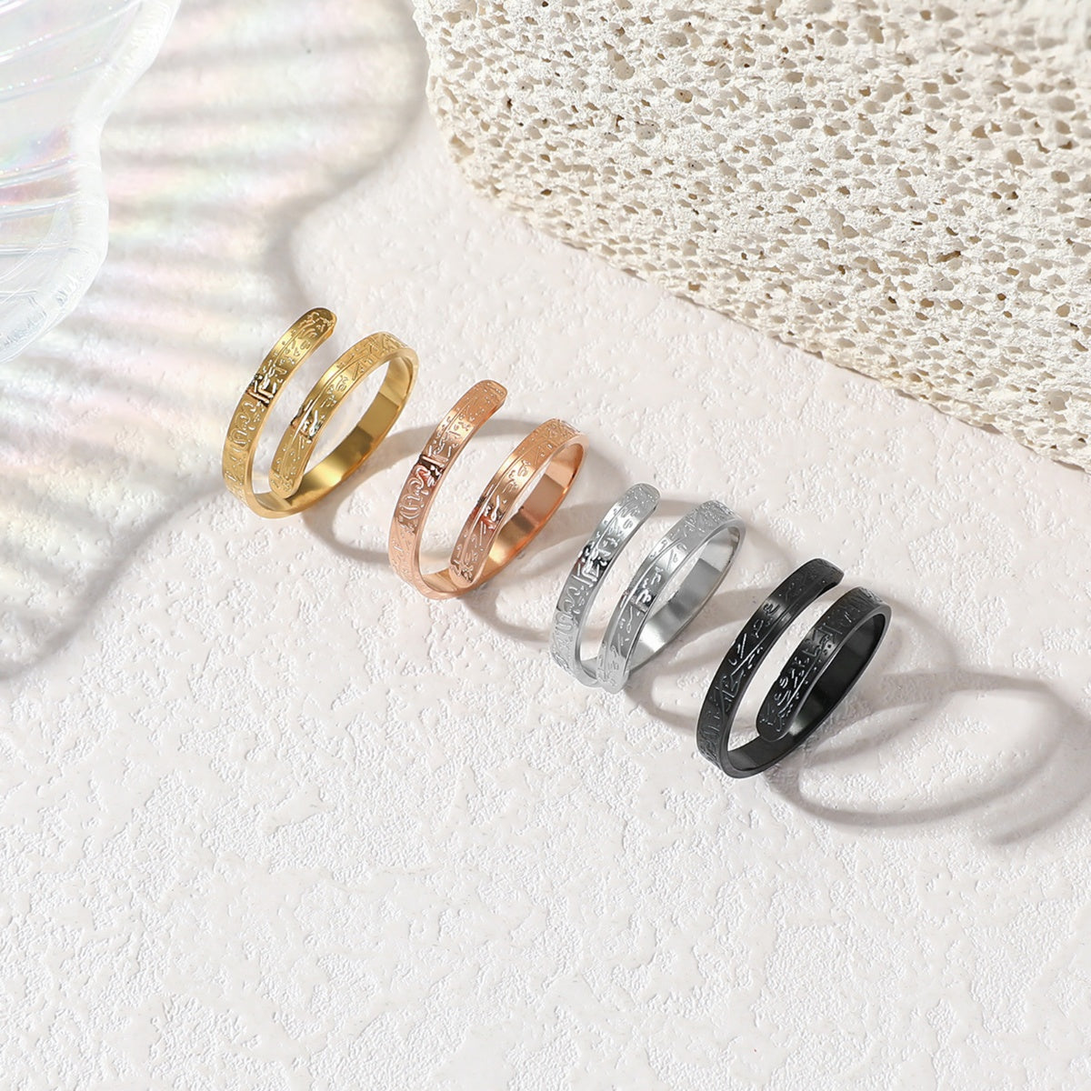 Adjustable Open Religious Arabic Quran Islamic Muslim Stainless Steel 18K Gold Plated Fashion Jewelry Rings for Womens celestejewels