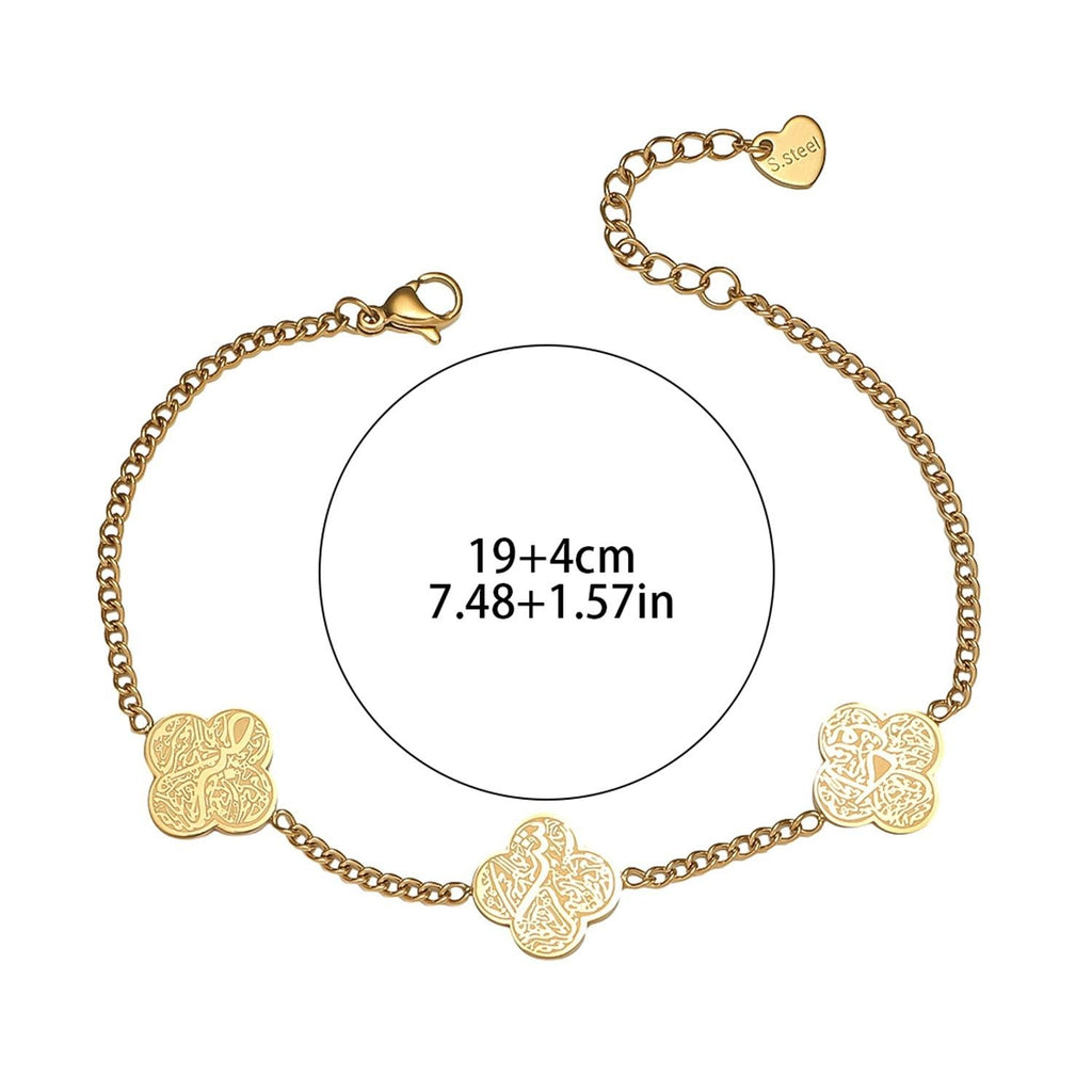 Clover Sabr Shukr Tawakkul Patience Gratitude Trust Ayatul Kursi Stainless Steel Fashion Jewelry Bracelets  Women celestejewels