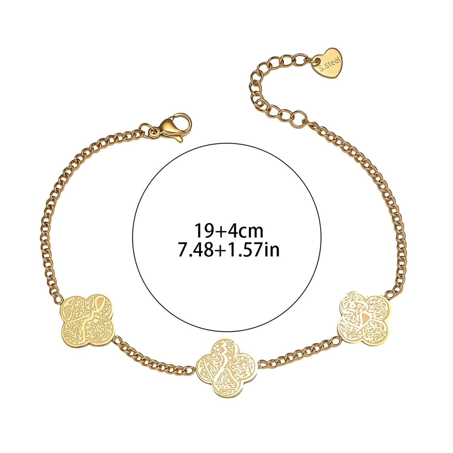 Clover Sabr Shukr Tawakkul Patience Gratitude Trust Ayatul Kursi Stainless Steel Fashion Jewelry Bracelets  Women celestejewels