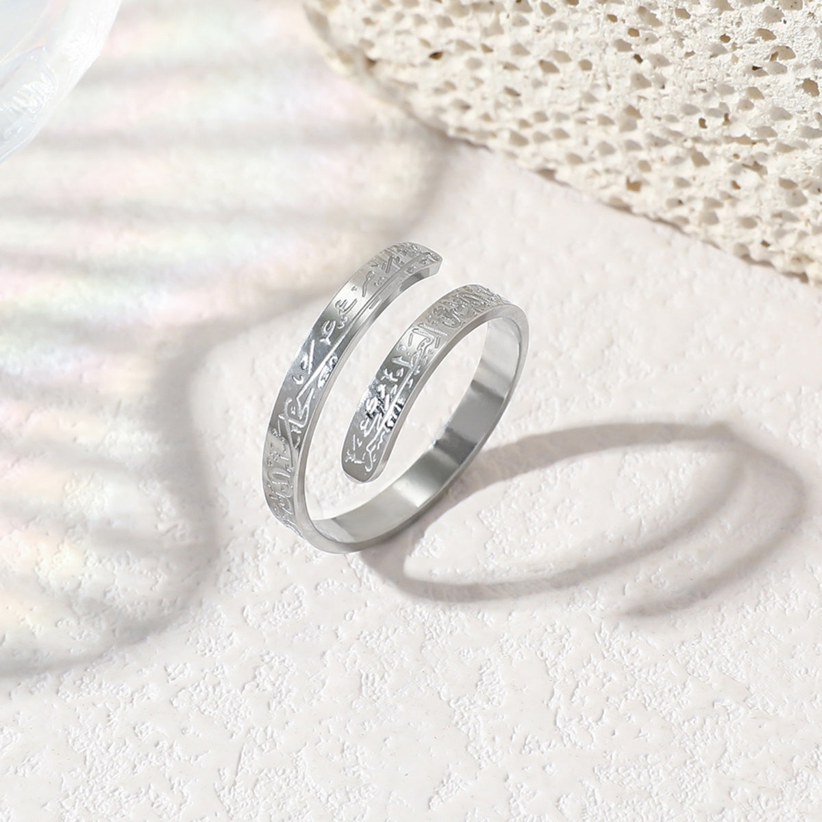 Adjustable Open Religious Arabic Quran Islamic Muslim Stainless Steel 18K Gold Plated Fashion Jewelry Rings for Womens celestejewels