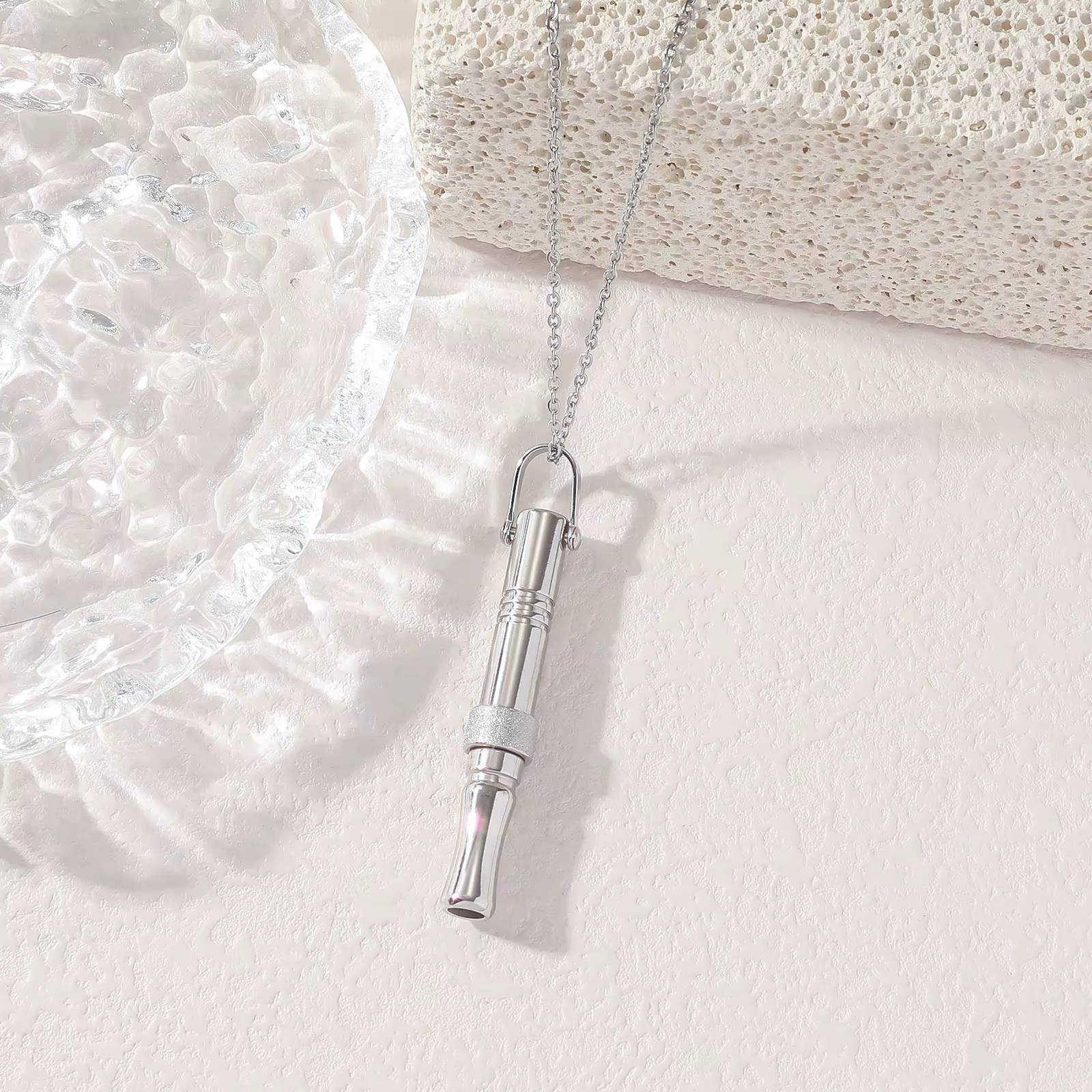 Whistle Stress Relief Anxiety Mindful Breathing Relaxation Calming Meditation Stainless Steel Pendant Fashion Jewelry Necklaces celestejewels