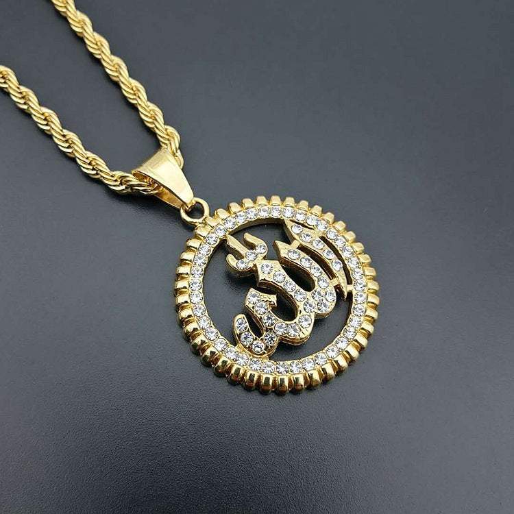 Religion Allah Islamic Zircon Muslim Arabic Calligraphy Stainless Steel Pendant Fine Jewelry Necklaces celestejewels