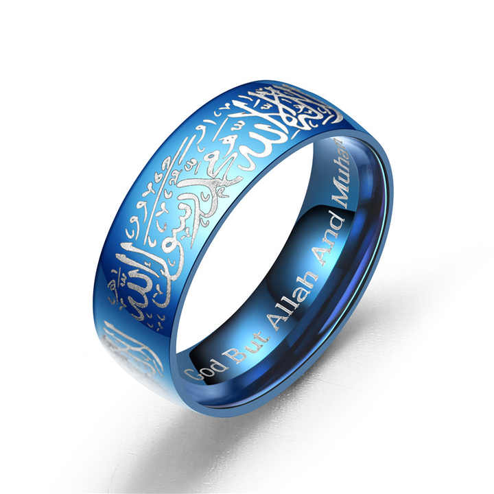 Religious Arab Allah Muslim Islam Waterproof  Titanium Stainless Steel Fashion Jewelry Rings Non Tarnish for Men Male celestejewels