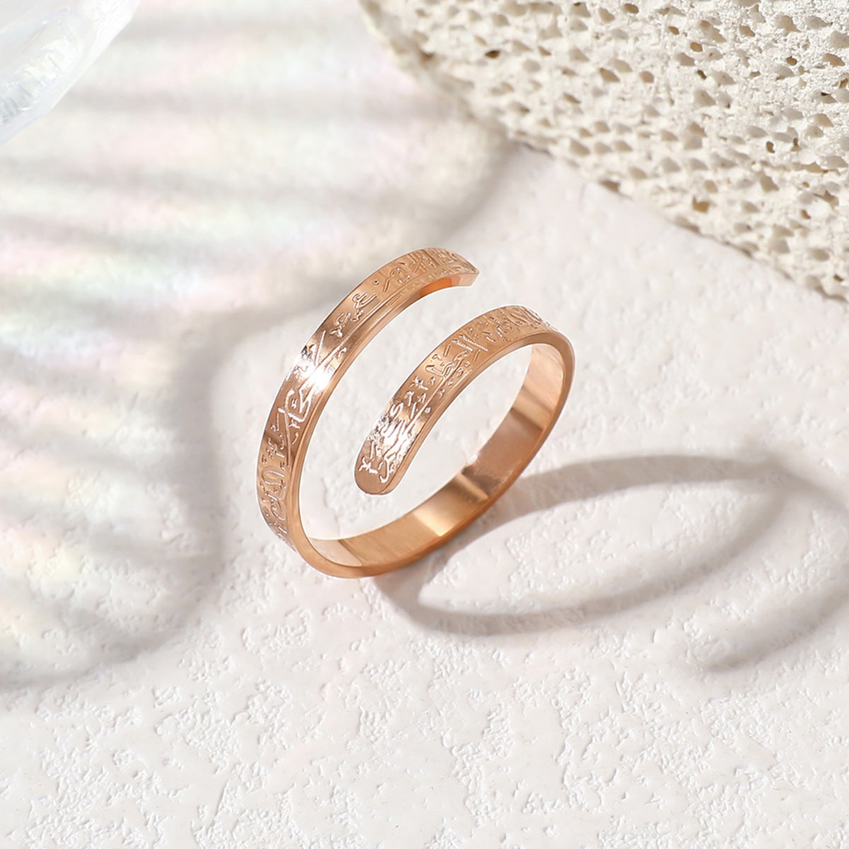 Adjustable Open Religious Arabic Quran Islamic Muslim Stainless Steel 18K Gold Plated Fashion Jewelry Rings for Womens celestejewels