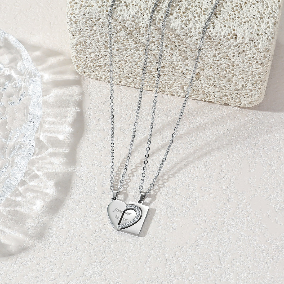 Forever Love Couple Matching Stitching Heart Waterproof Stainless Steel Fashion Jewelry Pendants Necklaces Men Women celestejewels