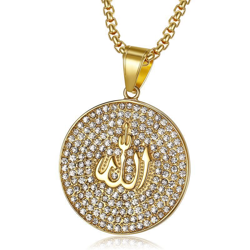 Allah Muslim Islamic Arab Medal Coin Moissanite Stainless Steel Pendant Fashion Jewelry 18K Gold Plated Necklaces for Woman 2024 celestejewels