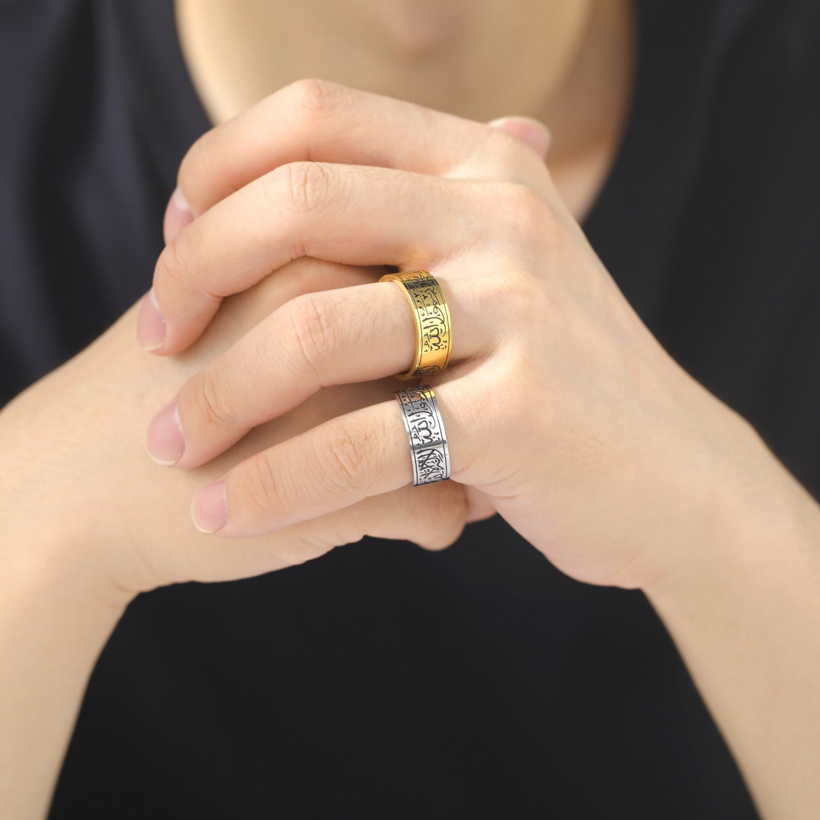 Allah Arabic Muslim Ayatul Kursi Sleeve Quran Islam  Stainless Steel Fine Fashion Jewelry Rings for Men celestejewels