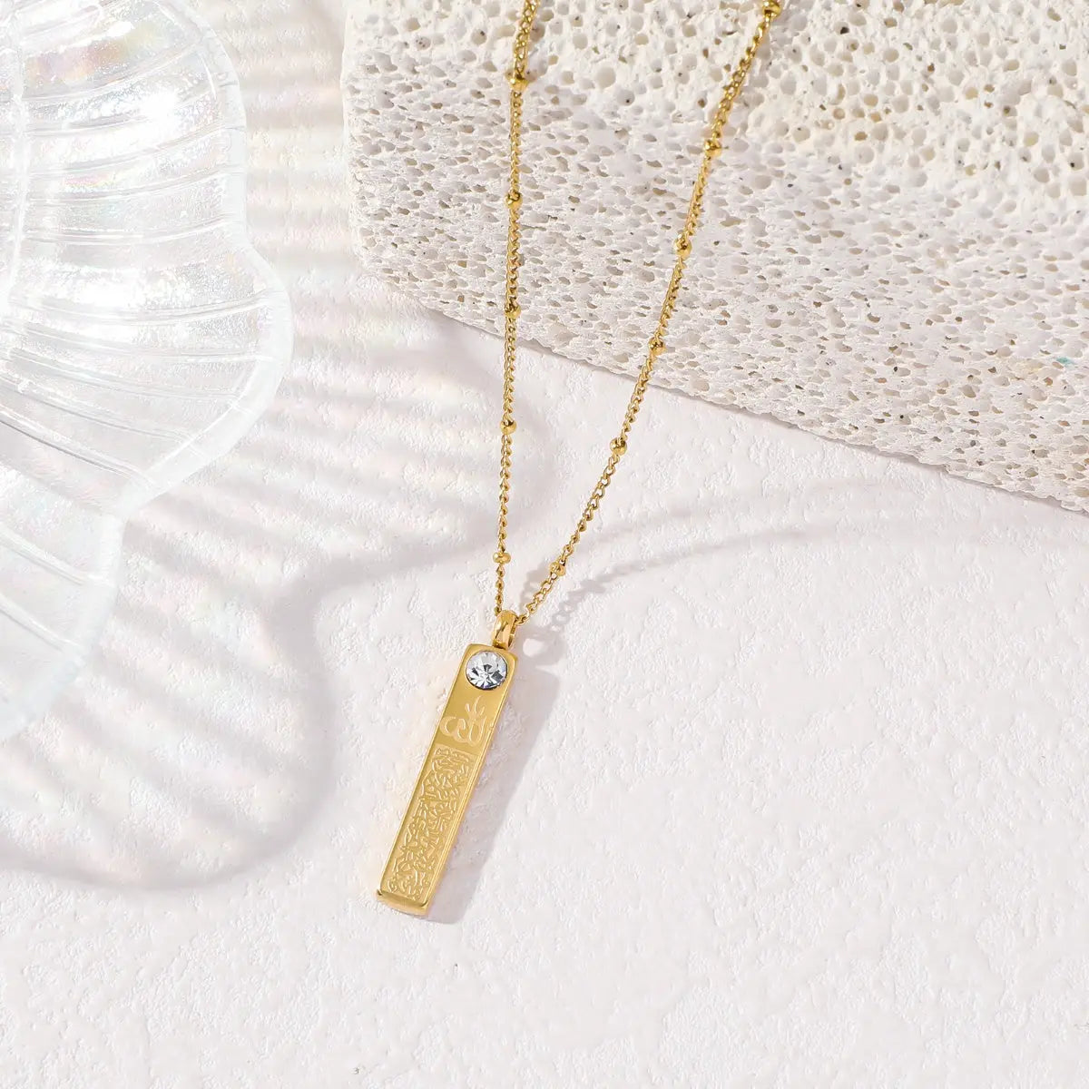 Allah Amulet Quran Verse Islamic Muslim Titanium Zircon Stainless Steel Eid Pendant Fashion Jewelry Necklace celestejewels