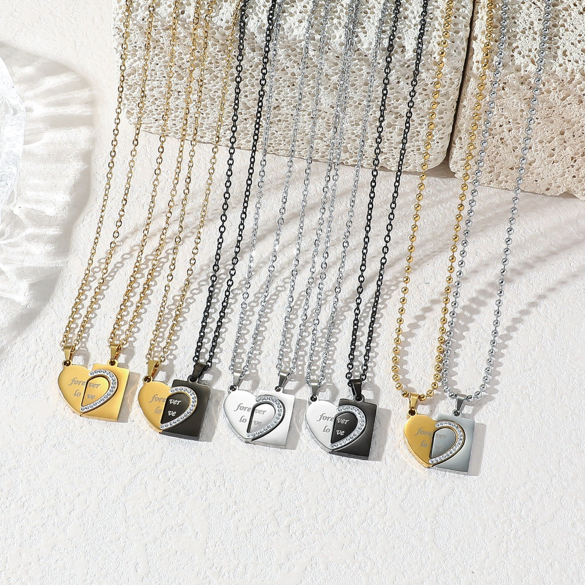 Forever Love Couple Matching Stitching Heart Waterproof Stainless Steel Fashion Jewelry Pendants Necklaces Men Women celestejewels