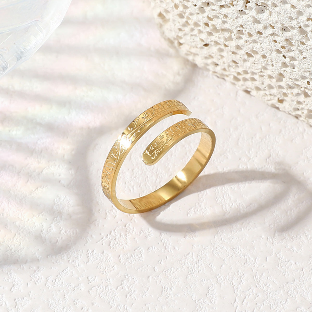 Adjustable Open Religious Arabic Quran Islamic Muslim Stainless Steel 18K Gold Plated Fashion Jewelry Rings for Womens celestejewels