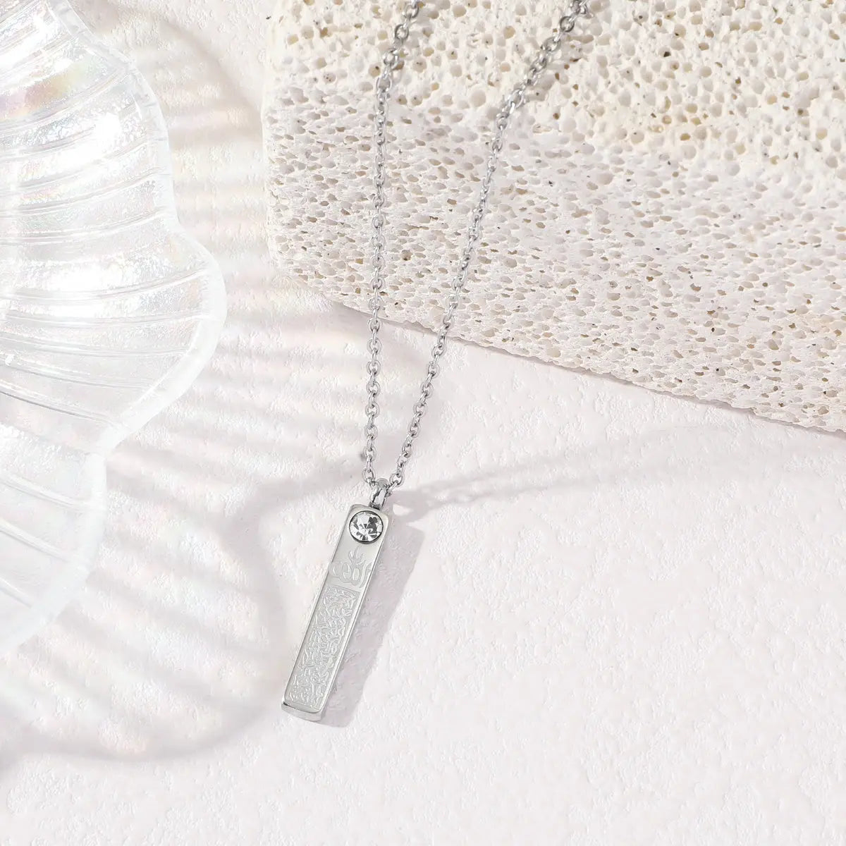 Allah Amulet Quran Verse Islamic Muslim Titanium Zircon Stainless Steel Eid Pendant Fashion Jewelry Necklace celestejewels