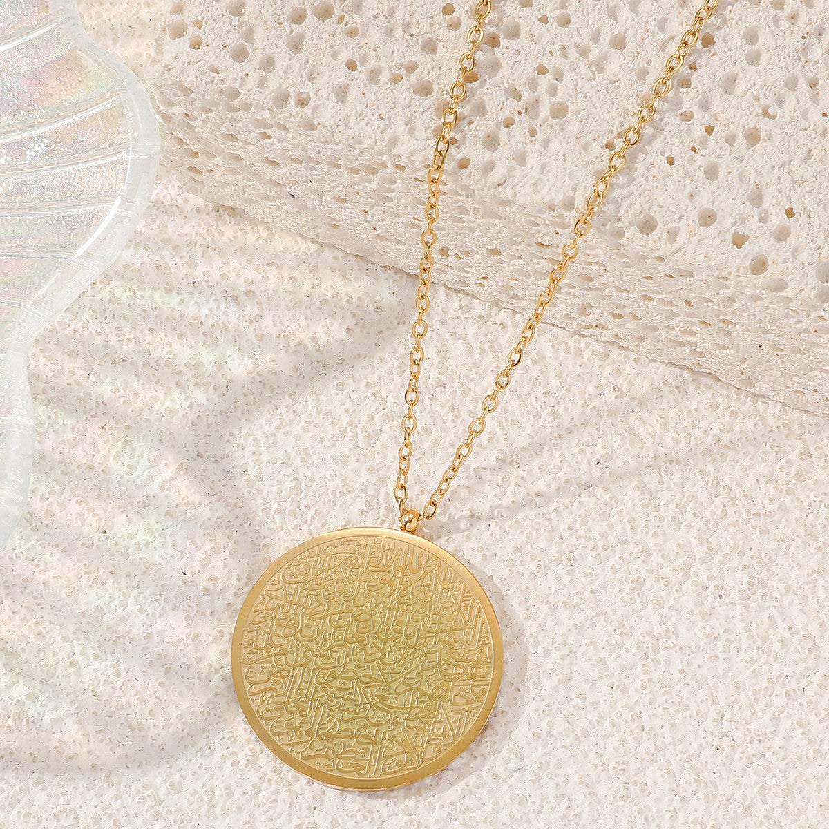 18K Gold Titanium Islam Stainless Steel Arabic Symbol Necklace Ring Bracelet for Women Set Design Collarbone Chain Pendant Women celestejewels