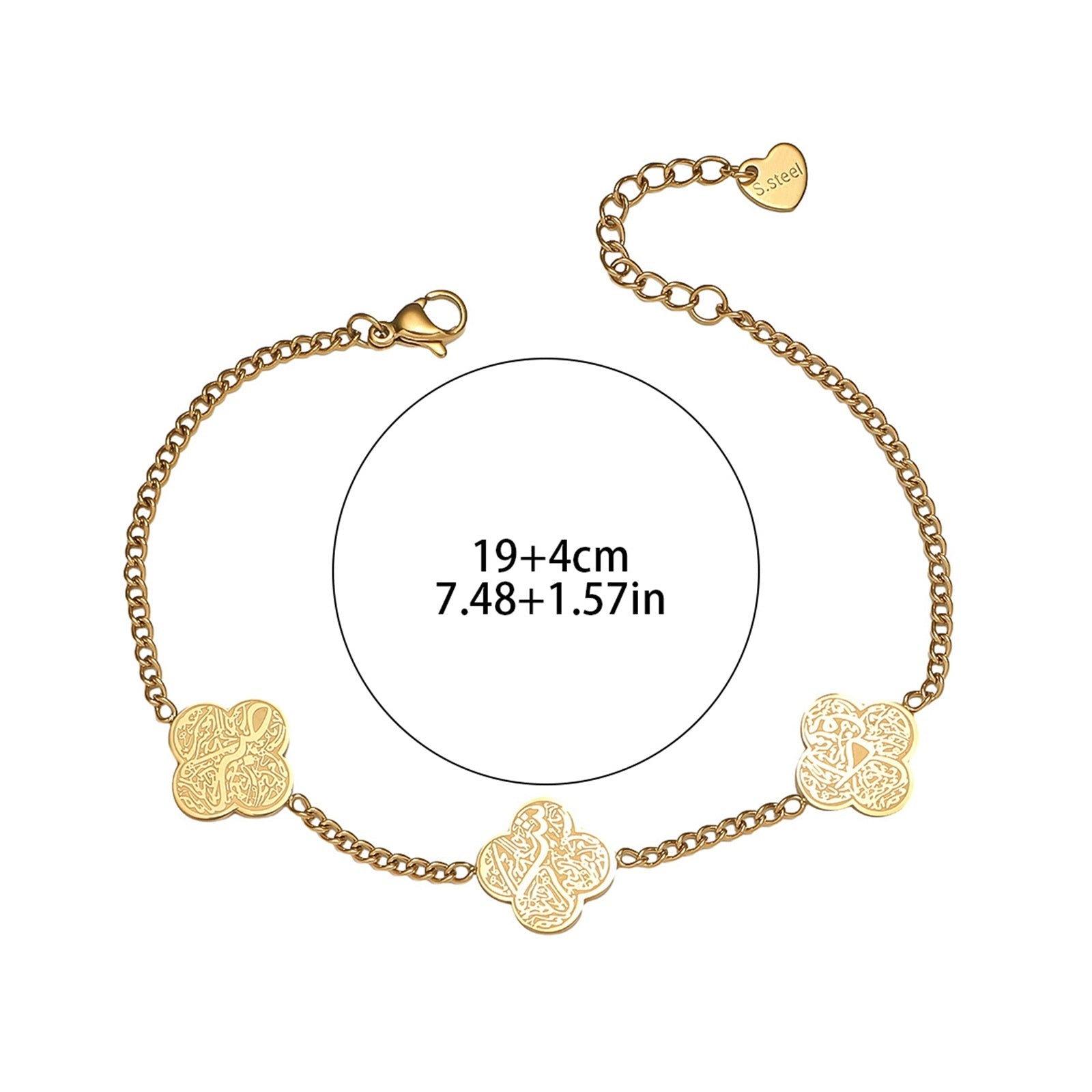 Clover Arabic Islam Muslim Ayatul Kursi Waterproof Gold Plated Stainless Steel Fashion Jewelry Bracelets for  Women celestejewels
